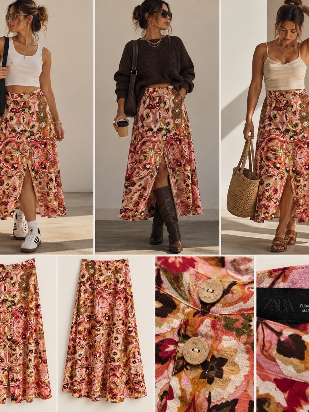 Boho Zara Floral Button Front Maxi Skirt XL